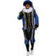 Pieten kostuum heren Velours met cape Blauw-Zwart Bilbao