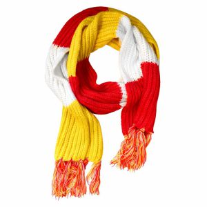 Sjaal gebreid rood/wit/geel