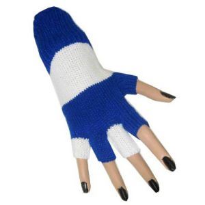 Handschoen vingerloos blauw/wit