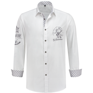 Trachtenhemd wit met grijs borduursel