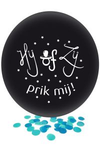 Gender Reveal Ballon met blauwe confetti