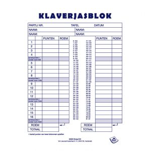 Scoreblok Klaverjassen 50 vel