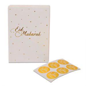 Papieren Uitdeelzakjes Eid Mubarak met stickers Roze Goud