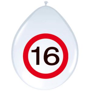 16 jaar ballonnen verkeersbord 30 cm 8 stuks | Voor lucht