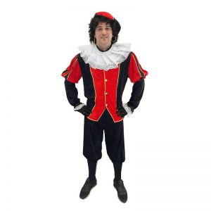 Pieten kostuum heren Velours Rood-Zwart 5 dec
