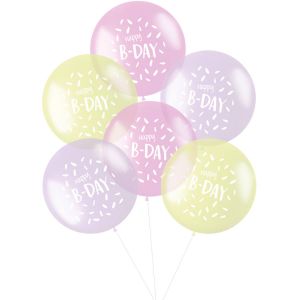Pastel ballonnen Happy B-Day 48 cm 6 stuks – Verjaardag