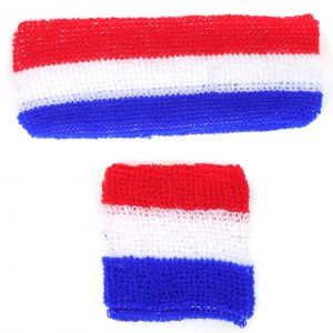Hoofdband en 2 polsbandjes Rood Wit Blauw