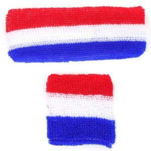 Hoofdband en 2 polsbandjes Rood Wit Blauw