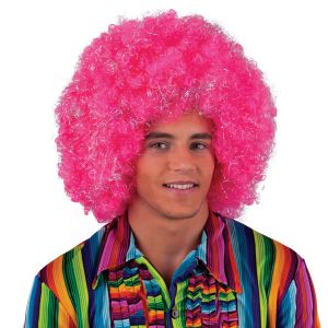 001. Pruik Afro Roze Zilver