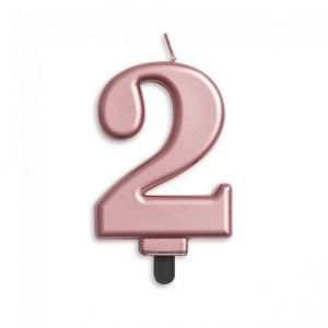 Verjaardags Kaarsje Metallic Rose Goud Cijfer 2