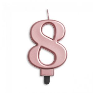 Verjaardags Kaarsje Metallic Rose Goud Cijfer 8