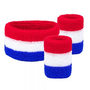 Hoofdband en 2 polsbandjes Rood Wit Blauw