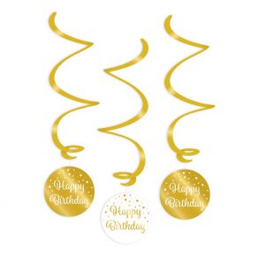 Swirl Hangdecoratie goud/wit Happy Birthday