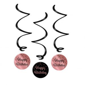 Swirl Hangdecoratie rose goud/zwart Happy Birthday