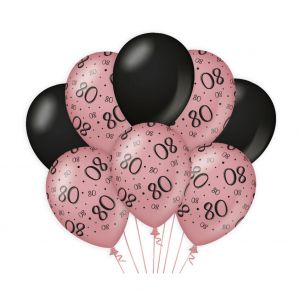 Decoratie ballonnen Rose Goud/Zwart 80 jaar
