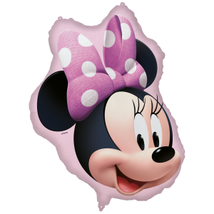 Grote Minnie Mouse folieballon met roze strik, 77,5 x 70 cm, geschikt voor helium en lucht