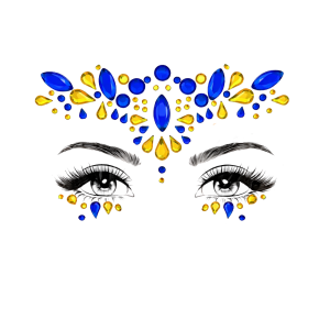 Blauw Geel Gezicht Face Jewels deLuxe