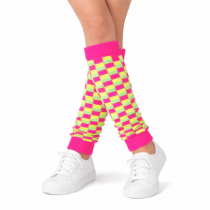 Beenwarmer geblokt fluor roze-geel-groen