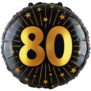 Folieballon 80 jaar zwart goud rond luxe verjaardag ballon