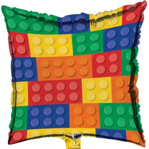Block Party folieballon 45 cm met kleurrijke legoblokjes print