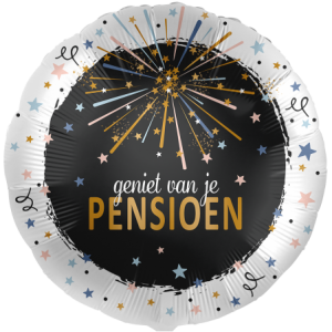 Geniet van je Pensioen folieballon 43 cm met sterren en vuurwerk design