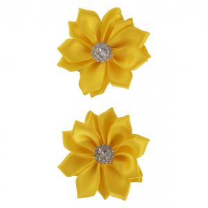 Satijnen bloemen met steentje Geel 12 st. 6 cm