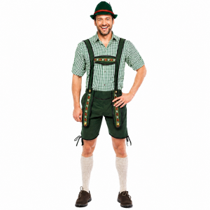 korte groene lederhose met groen wit overhemd voor Oktoberfest moose