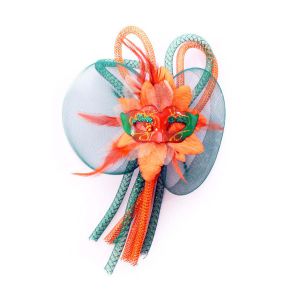 Broche bloem, tubes en oogmasker oranje/groen