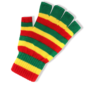 Vingerloze Handschoen Rood/Geel/Groen Smal Gestreept