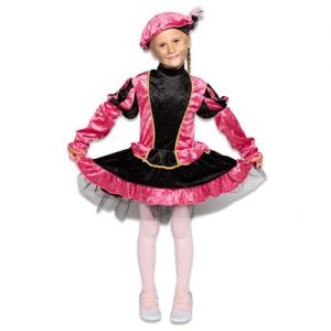 Pieten kostuum kids roze/zwart petticoat