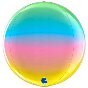 Orbz folieballon regenboog pastel rond 38 cm met metallic glans op witte achtergrond