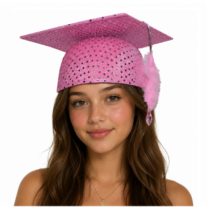 Professorhoed vilt Roze met pailletjes