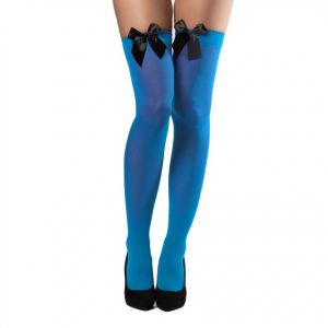 Stay-up Kousen blauw met zwarte strik