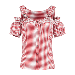 Trachtenblouse dames rood / wit geblokt met Gesp