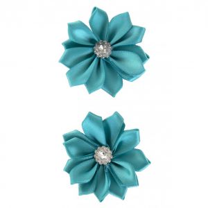 Satijnen bloemen met steentje Turquoise 12 st. 6 cm