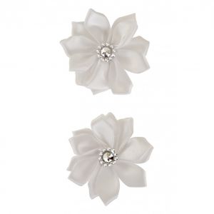 Satijnen bloemen met steentje Wit 12 st. 6 cm
