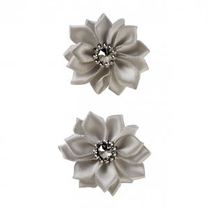Satijnen bloemen met steentje Zilver 12 st.