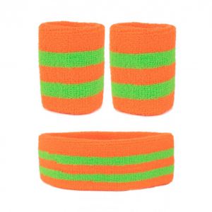 Set 2 polsbandjes en 1 hoofdband oranje/groen
